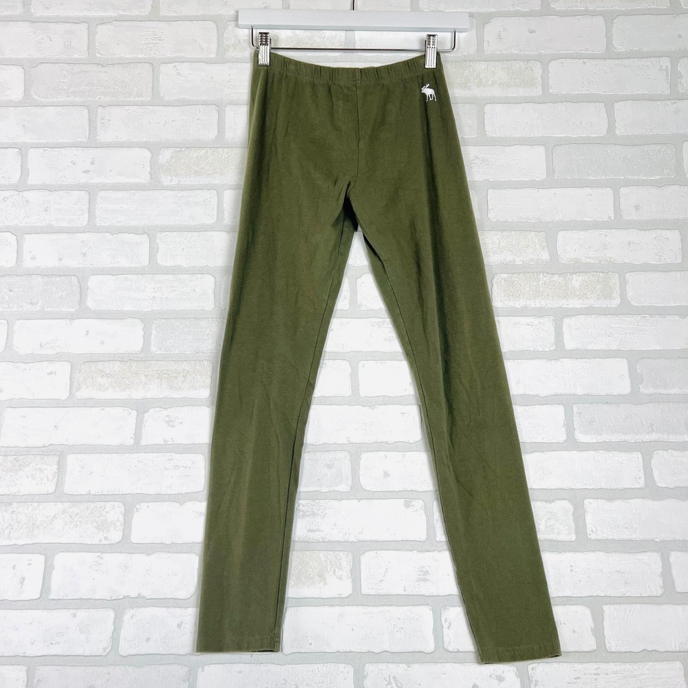 Abercrombie Kids Girls Olive Green Stretch Cotton Logo Leggings Small 15/16